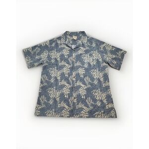 L.L. Bean Shirt Men's XL Hawaiian Camp Loop Collar Cotton Floral Jungle Dad Blue
